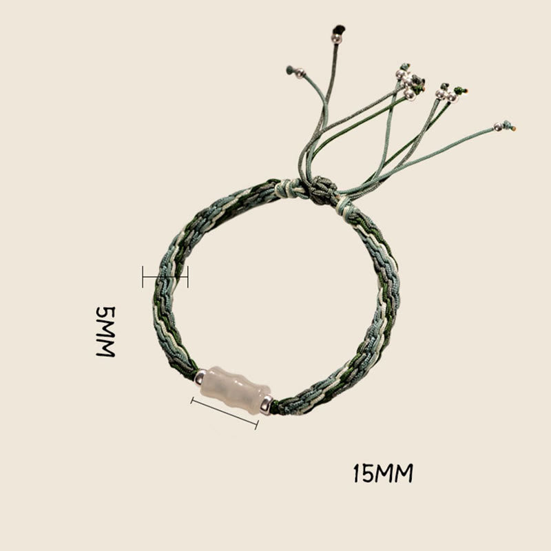 Bracelet en fil de jade blanc et bambou, force et chance