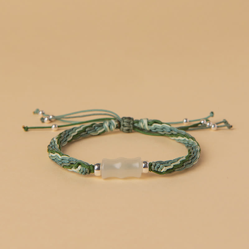 Bracelet en fil de jade blanc et bambou, force et chance