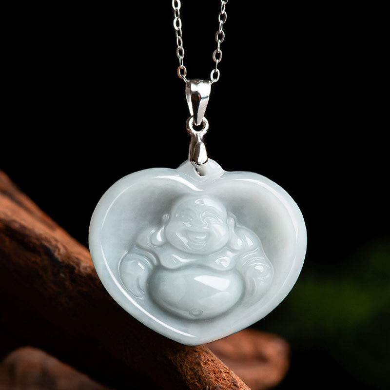 Collier Bouddha en jade blanc porte-bonheur | Pendentif en argent sterling