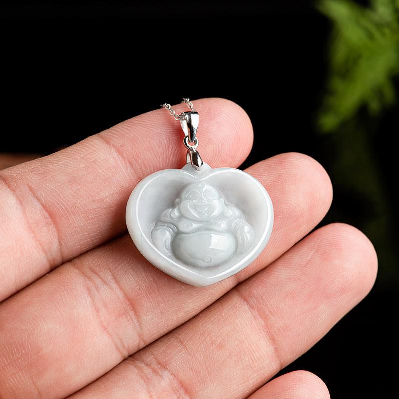 Collier Bouddha en jade blanc porte-bonheur | Pendentif en argent sterling