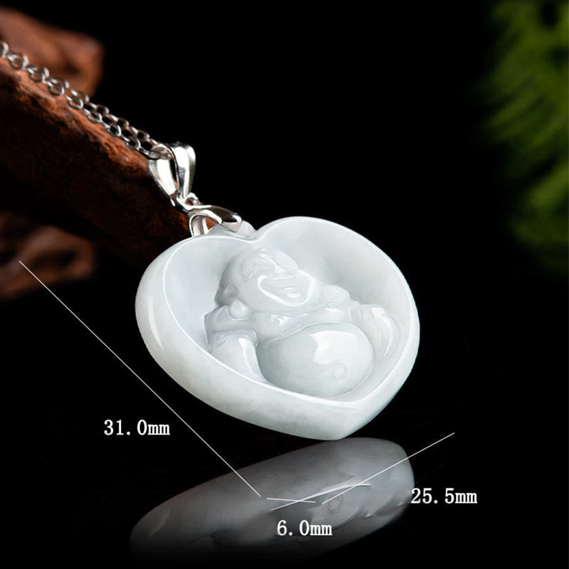 Collier Bouddha en jade blanc porte-bonheur | Pendentif en argent sterling