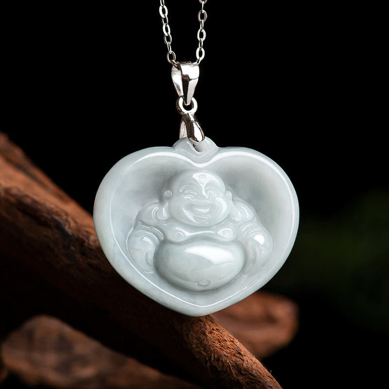 Collier Bouddha en jade blanc porte-bonheur | Pendentif en argent sterling