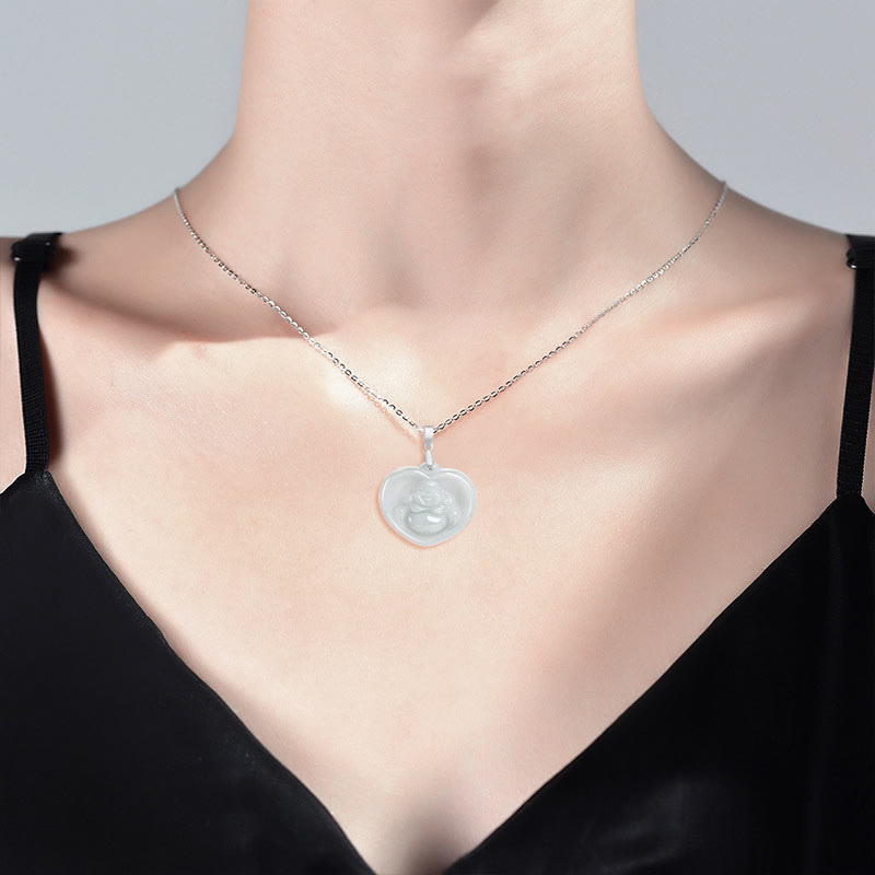 Collier Bouddha en jade blanc porte-bonheur | Pendentif en argent sterling