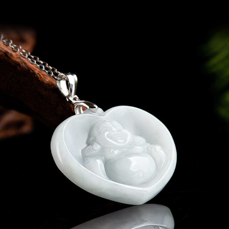Collier Bouddha en jade blanc porte-bonheur | Pendentif en argent sterling