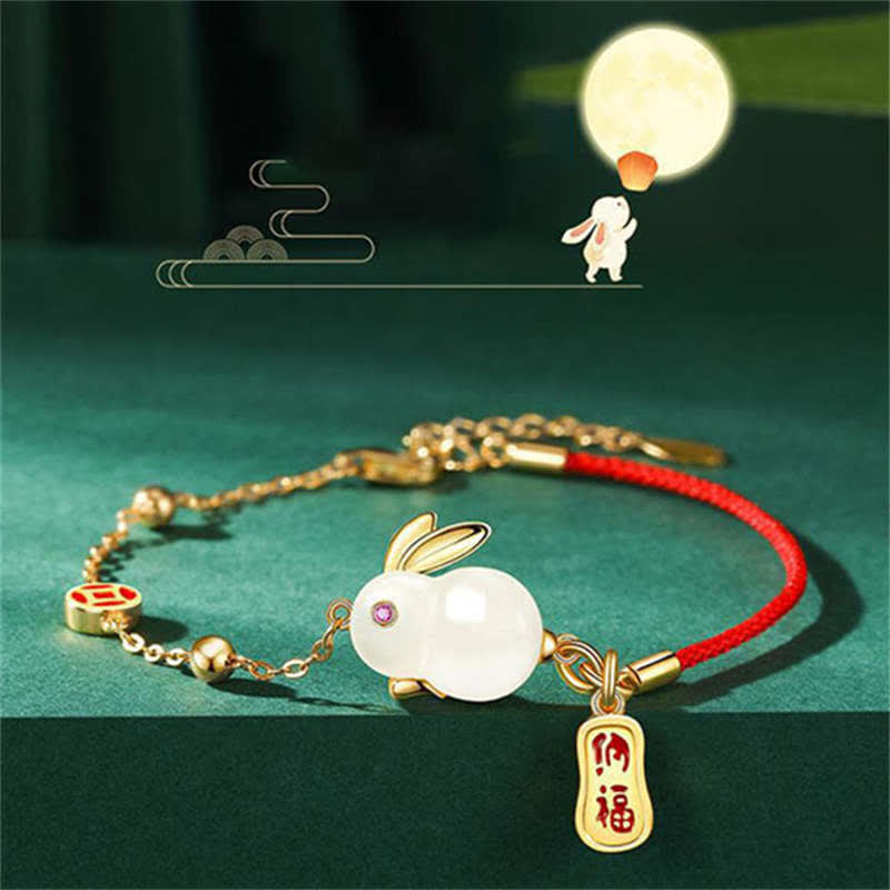 Bracelet du zodiaque lapin en jade blanc pour le bonheur et la protection
