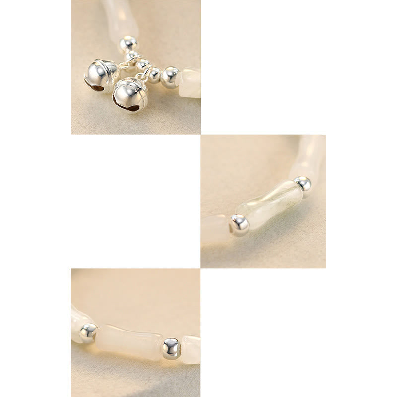 Bracelet porte-bonheur en jade blanc avec breloque en bambou