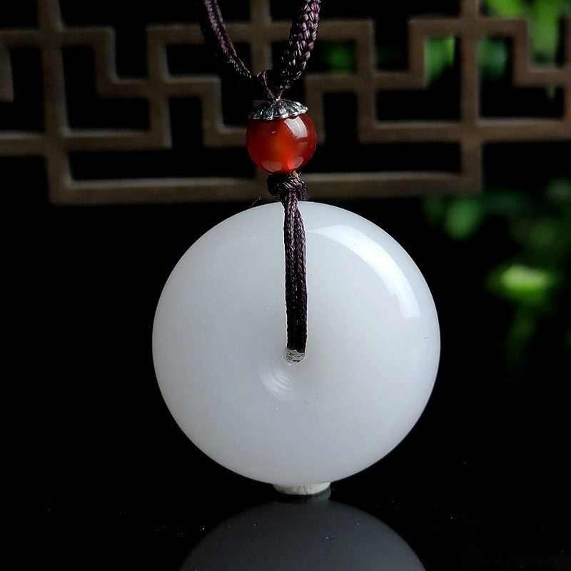Collier avec boucle de paix en jade blanc, pendentif de bénédiction de 20 mm