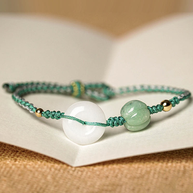Bracelet de perles de citrouille en jade blanc avec boucle de paix pour la protection