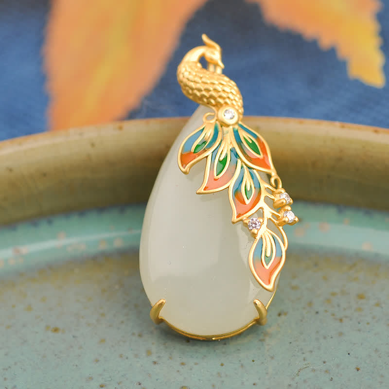 Collier de protection en jade blanc paon pour la sagesse et la chance