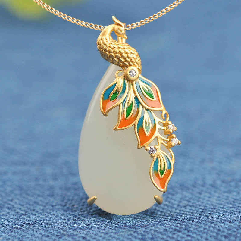 Collier de protection en jade blanc paon pour la sagesse et la chance