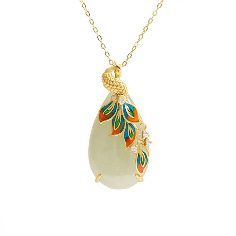 Collier de protection en jade blanc paon pour la sagesse et la chance