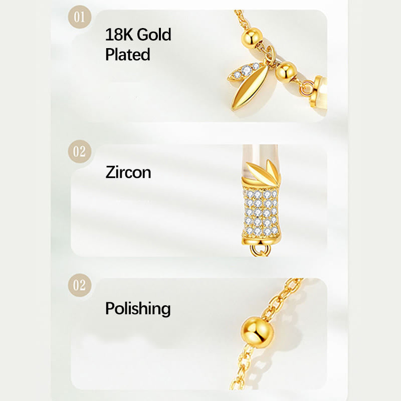 Bracelet de protection en jade blanc avec feuille de bambou en argent plaqué or 18 carats