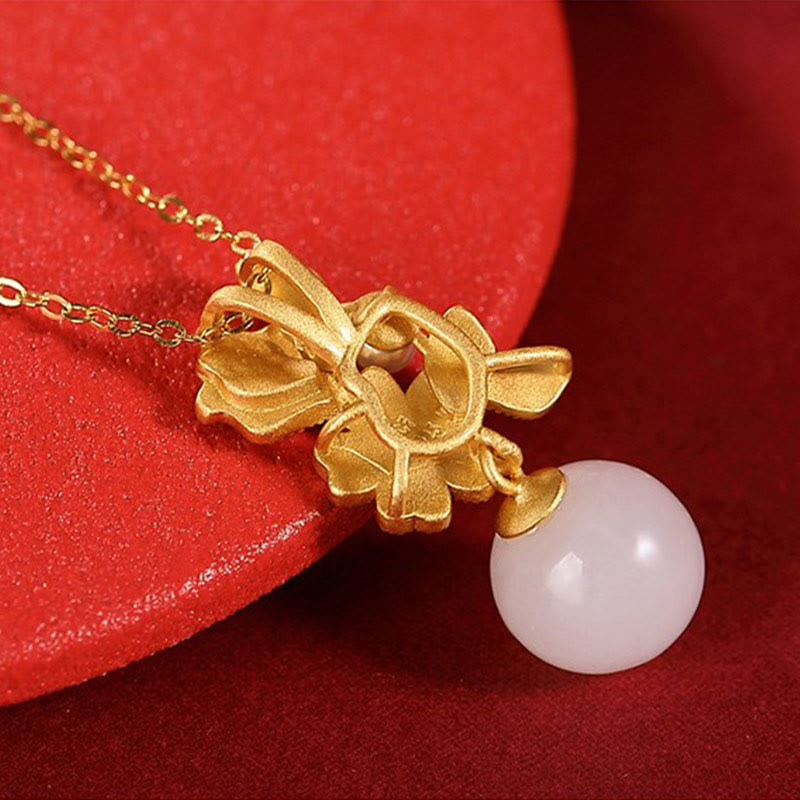 Collier, bague et boucles d'oreilles en jade blanc et argent avec perles de bénédiction