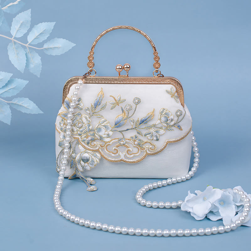 Sac à chaîne et perles brodées de jasmin blanc | Accessoires spirituels