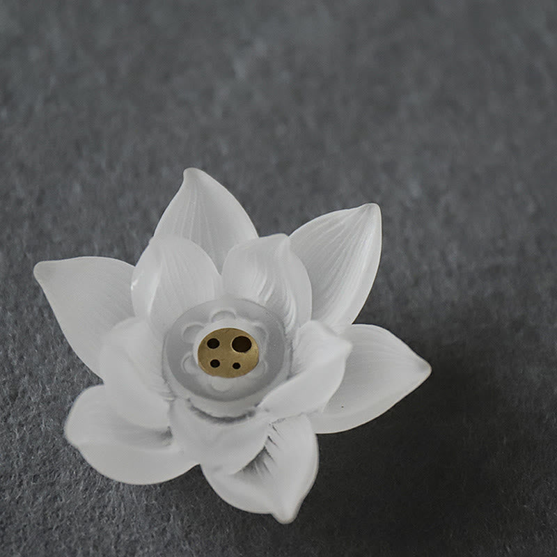 Brûleur d'encens en cristal Liuli Lotus blanc pour la méditation