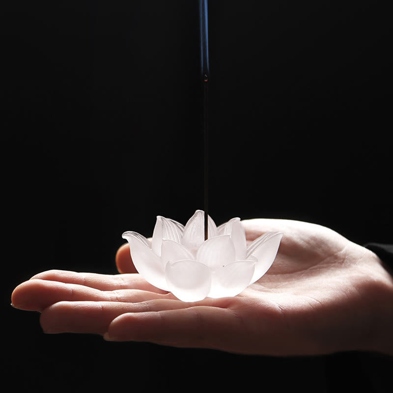 Brûleur d'encens en cristal Liuli Lotus blanc pour la méditation