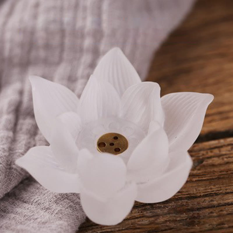 Brûleur d'encens en cristal Liuli Lotus blanc pour la méditation