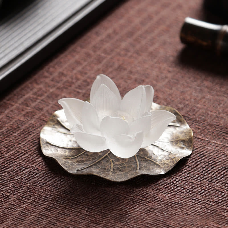 Brûleur d'encens en cristal Liuli Lotus blanc pour la méditation