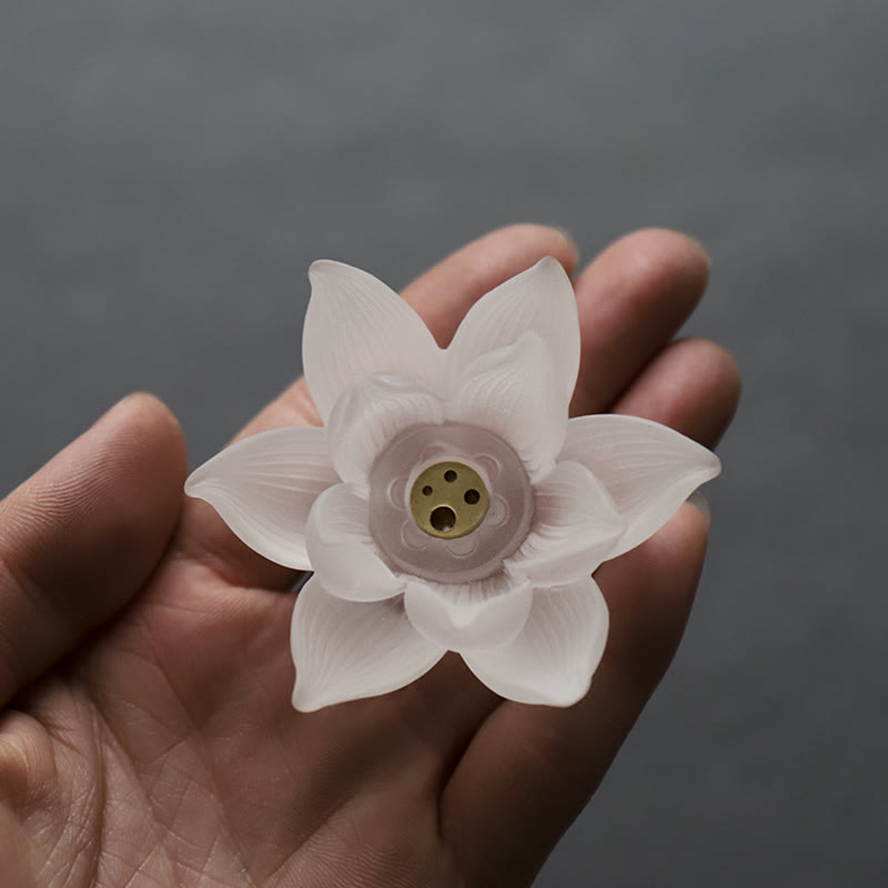 Brûleur d'encens en cristal Liuli Lotus blanc pour la méditation