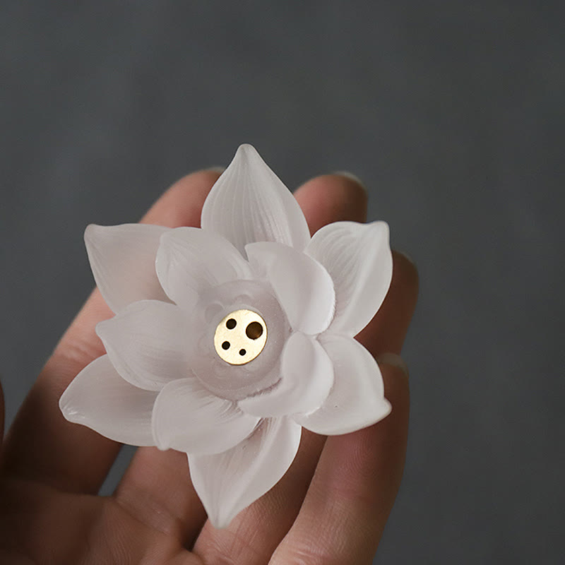 Brûleur d'encens en cristal Liuli Lotus blanc pour la méditation