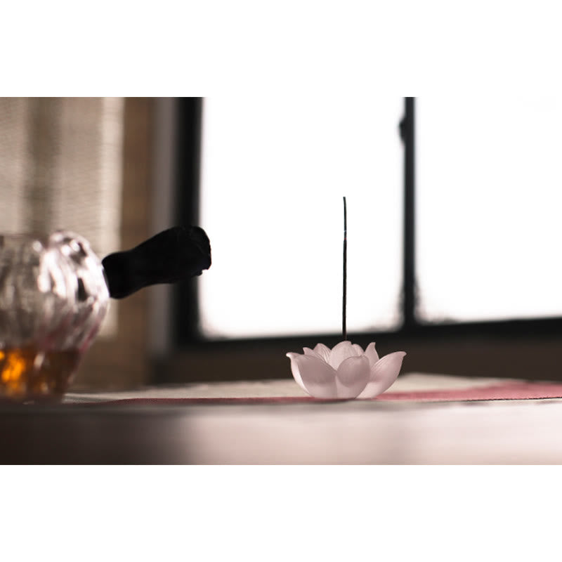 Brûleur d'encens en cristal Liuli Lotus blanc pour la méditation