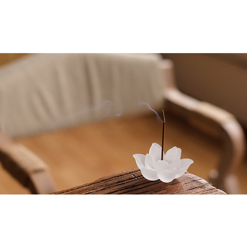 Brûleur d'encens en cristal Liuli Lotus blanc pour la méditation