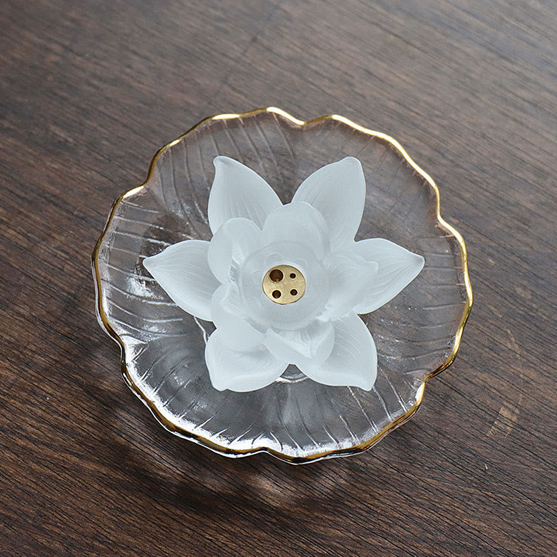 Brûleur d'encens en cristal Liuli Lotus blanc pour la méditation