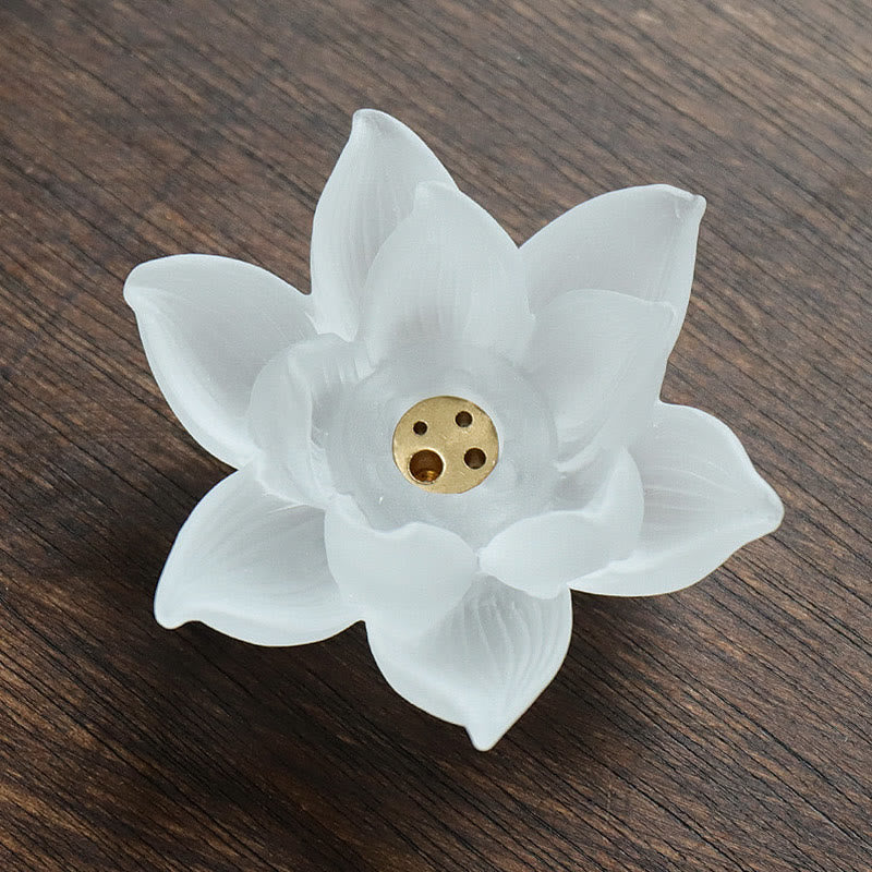 Brûleur d'encens en cristal Liuli Lotus blanc pour la méditation
