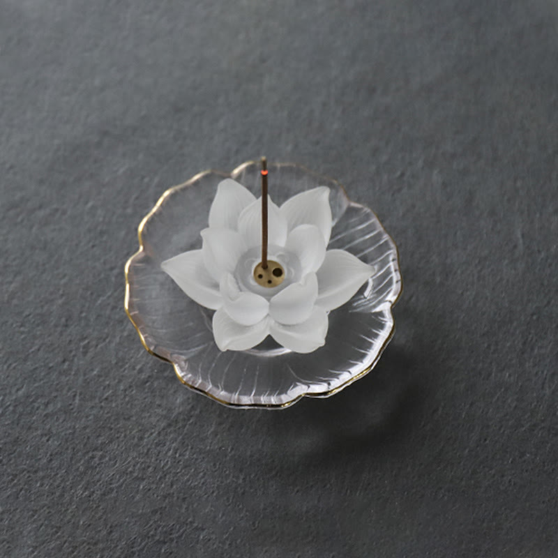 Brûleur d'encens en cristal Liuli Lotus blanc pour la méditation