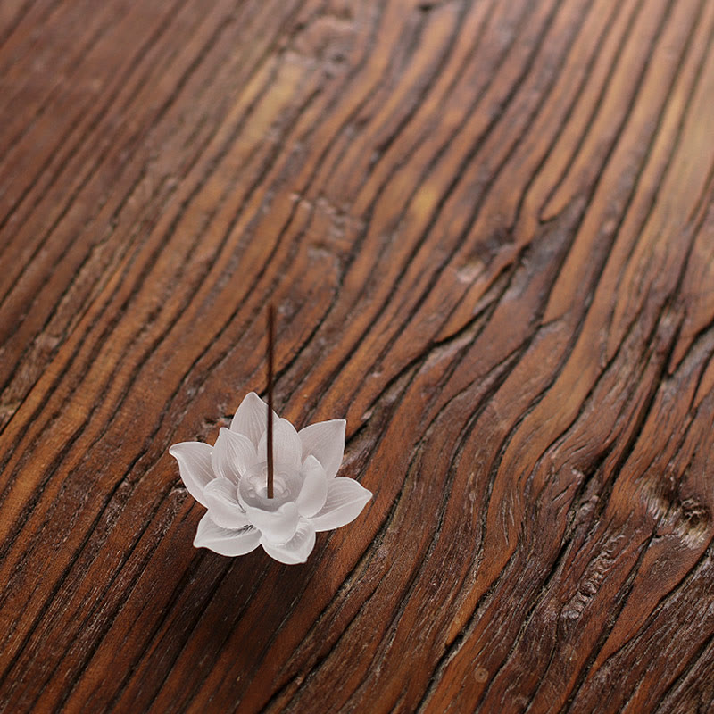 Brûleur d'encens en cristal Liuli Lotus blanc pour la méditation