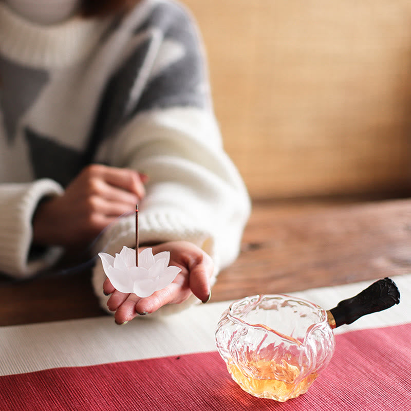 Brûleur d'encens en cristal Liuli Lotus blanc pour la méditation