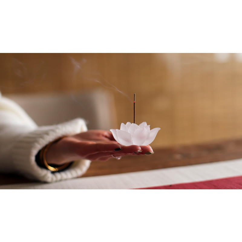 Brûleur d'encens en cristal Liuli Lotus blanc pour la méditation