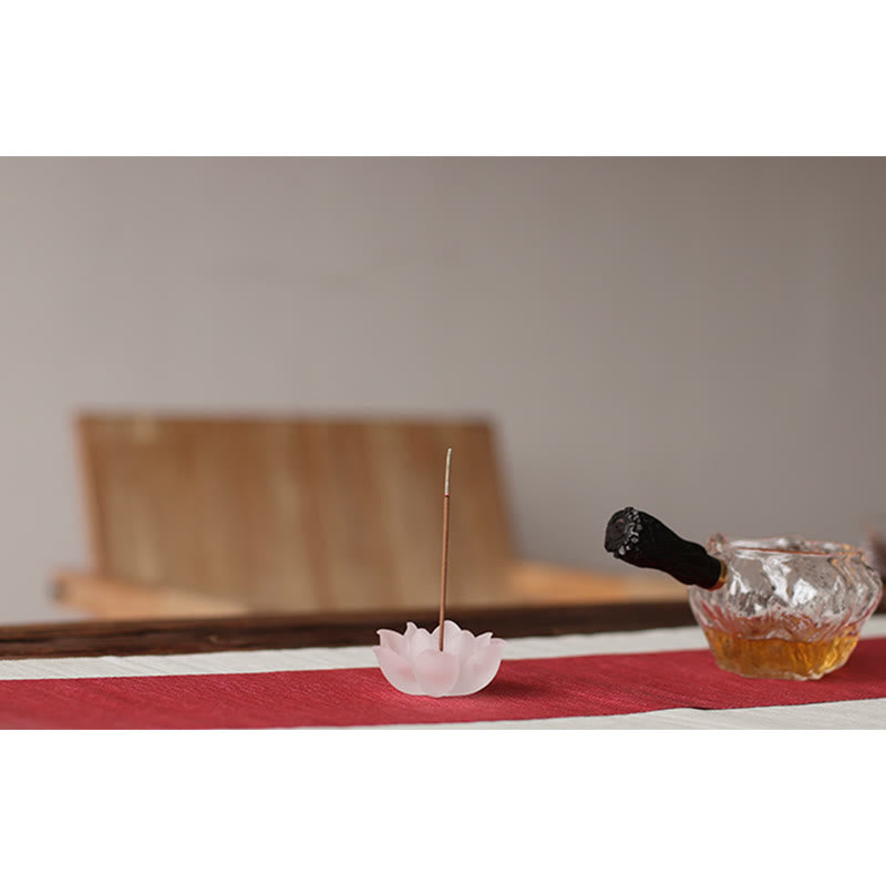 Brûleur d'encens en cristal Liuli Lotus blanc pour la méditation
