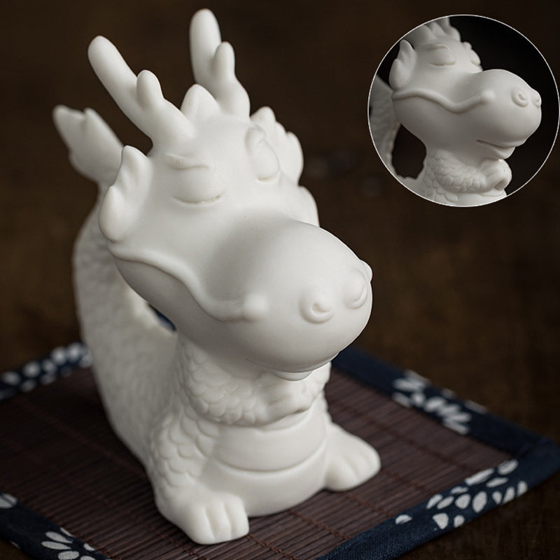 Statue de dragon chinois en porcelaine blanche | Charme Feng Shui