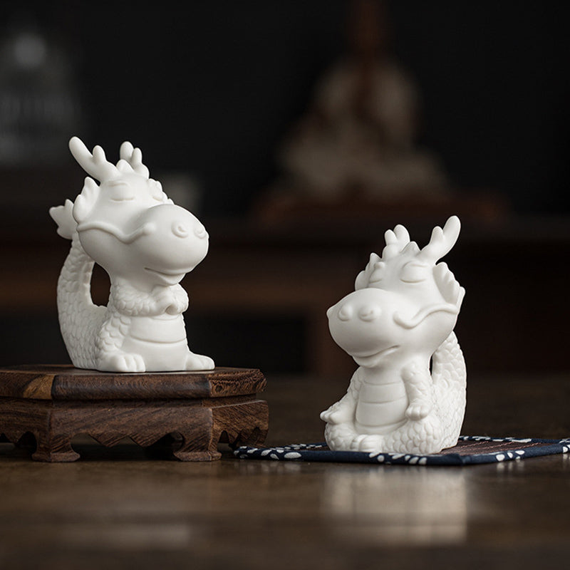 Statue de dragon chinois en porcelaine blanche | Charme Feng Shui
