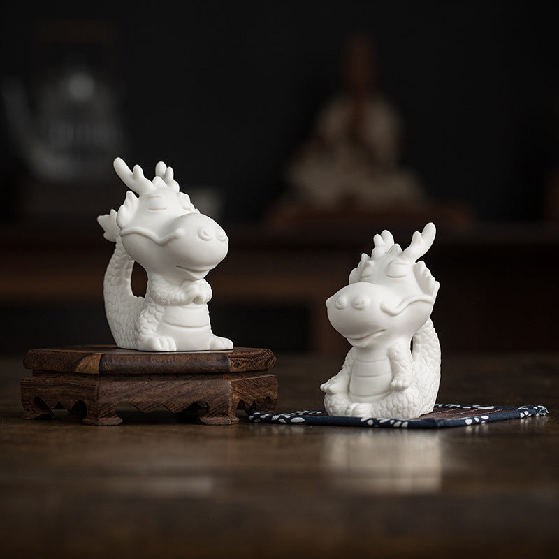 Statue de dragon chinois en porcelaine blanche | Charme Feng Shui