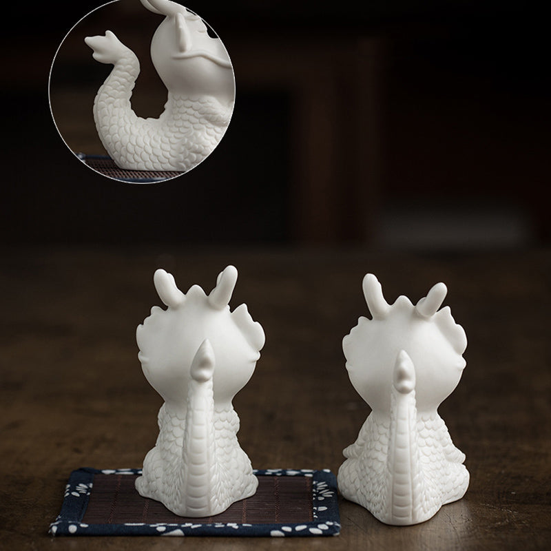 Statue de dragon chinois en porcelaine blanche | Charme Feng Shui
