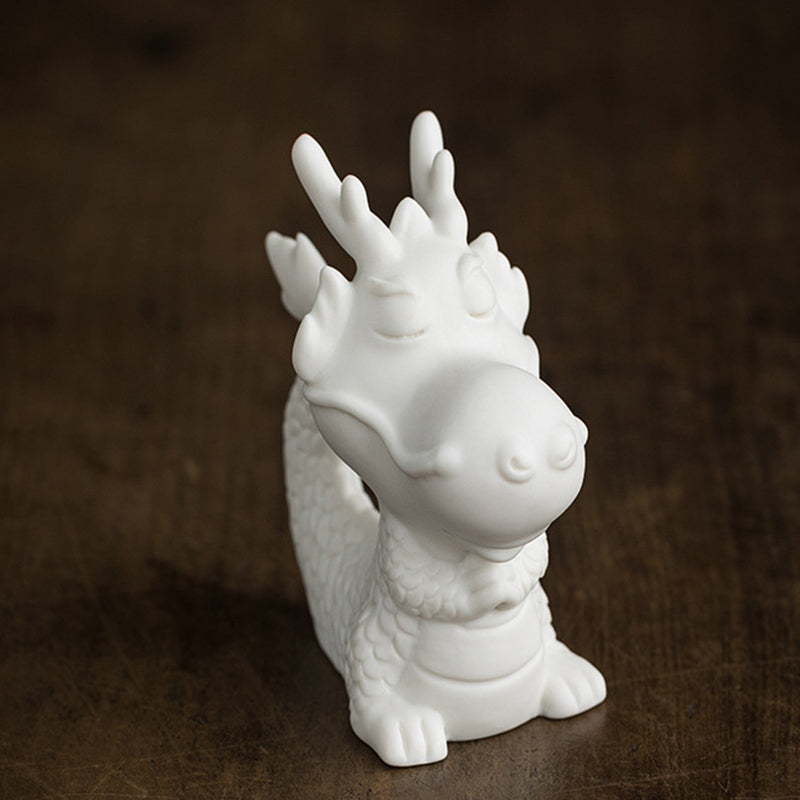 Statue de dragon chinois en porcelaine blanche | Charme Feng Shui