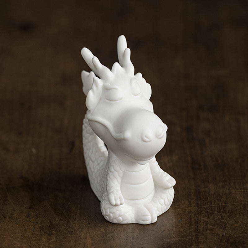 Statue de dragon chinois en porcelaine blanche | Charme Feng Shui
