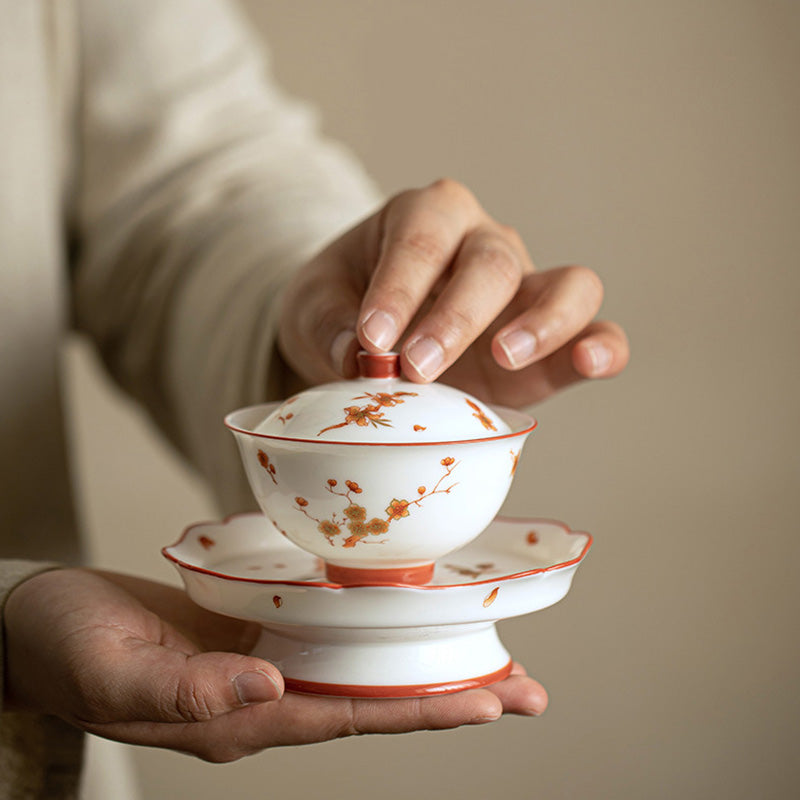 Service Gaiwan en porcelaine blanche pour décoration zen et rituels du thé