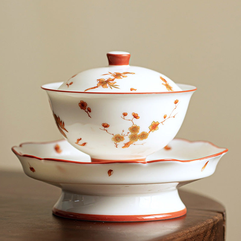 Service Gaiwan en porcelaine blanche pour décoration zen et rituels du thé