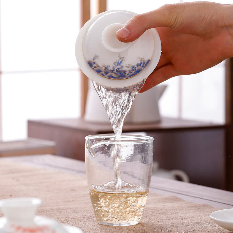 Tasse à thé Gaiwan en porcelaine blanche avec couvercle - Décor Zen