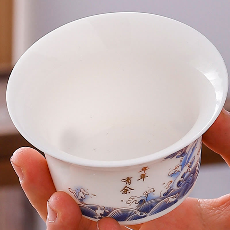 Tasse à thé Gaiwan en porcelaine blanche avec couvercle - Décor Zen