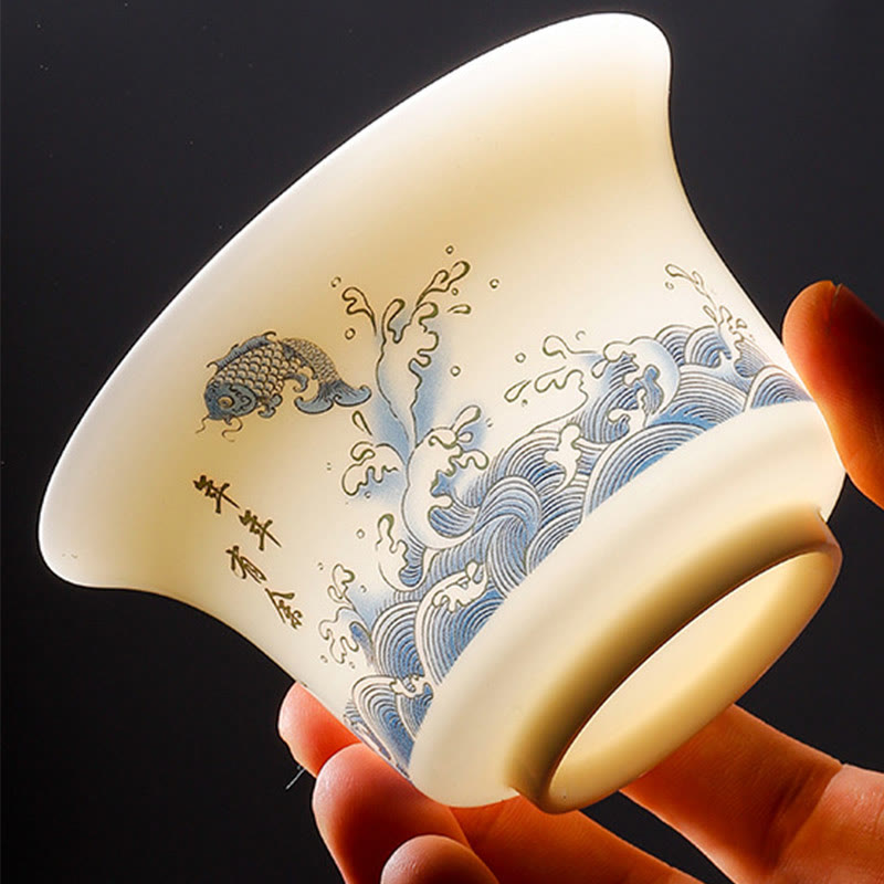 Tasse à thé Gaiwan en porcelaine blanche avec couvercle - Décor Zen