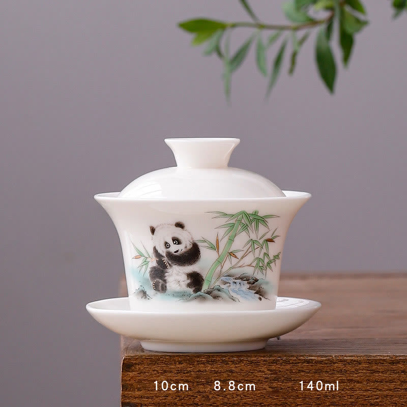 Tasse à thé Gaiwan en porcelaine blanche avec couvercle - Décor Zen