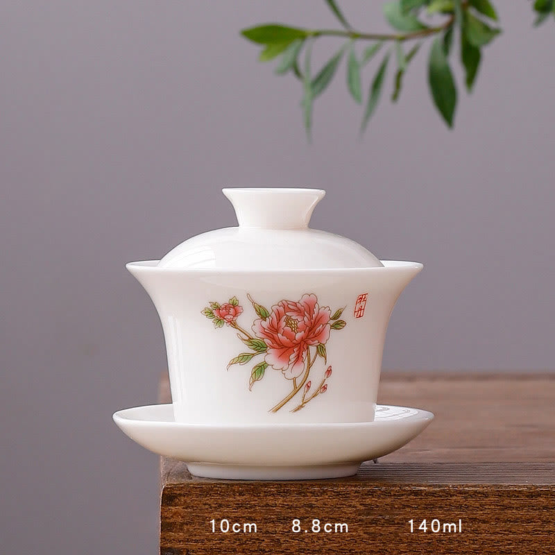 Tasse à thé Gaiwan en porcelaine blanche avec couvercle - Décor Zen