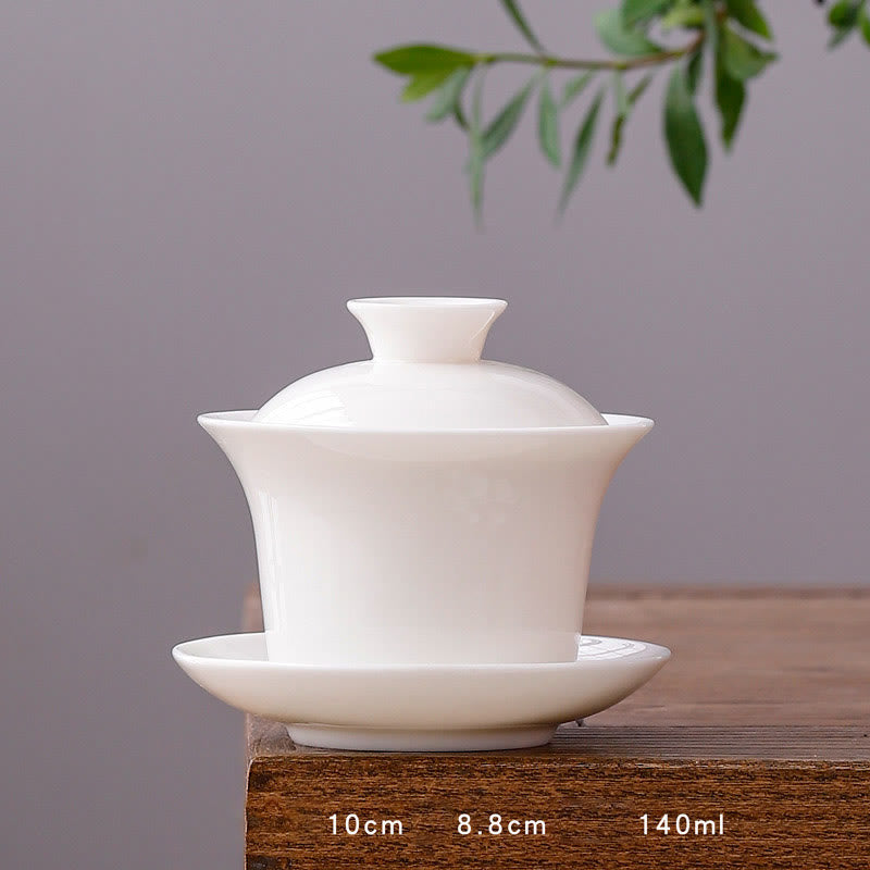 Tasse à thé Gaiwan en porcelaine blanche avec couvercle - Décor Zen