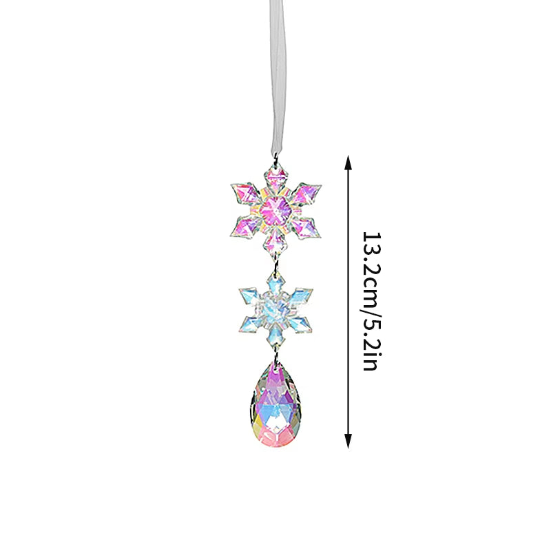 Crystal snowflake ornament with pink and blue gems for Winter Snowflake Wind Chimes