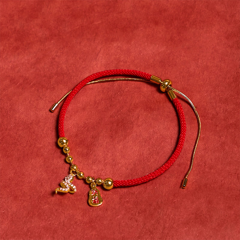 Bracelet de protection pour femme avec personnage Fu et corde rouge, Année du Serpent