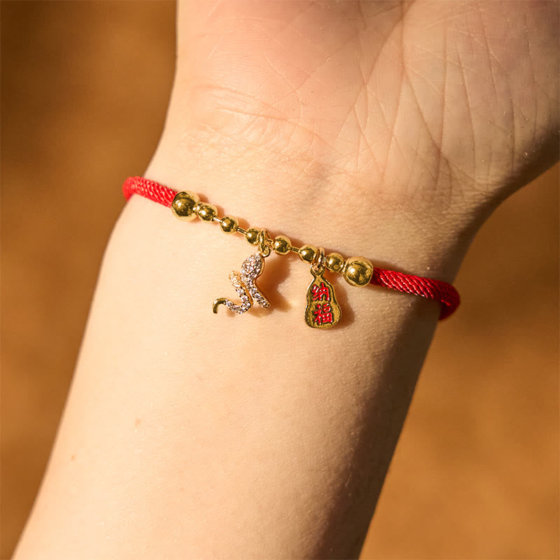 Bracelet de protection pour femme avec personnage Fu et corde rouge, Année du Serpent